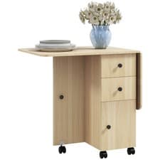 Image of HOMCOM Folding Dining Table, Rolling Kitchen Table With Storage Drawer