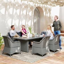 Image of 6 Seater Round PE Rattan Dining Set with Cushions, Garden Furniture Set