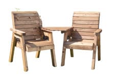 Image of Love Seat 2 Seater Person Wooden Garden Bench Chair Patio Set Companion + Table