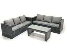 Image of Fimous Garden Outdoor Rattan Furniture Set with Coffee Table Sofa Dark Grey Mix