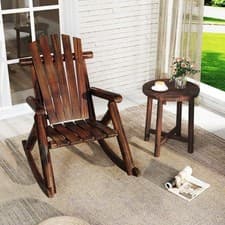 Image of Outdoor Adirondack Rocking Chair for Adults with Slatted Seat-Brown
