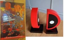 Image of Deadpool Bundle: Bosom Buddies Graphic Novel & Marvel Logo Wooden Bookends Set