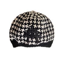 Image of CHROME HEARTS Knit Hat Beanie Houndstooth Triple Cross Patch Knit Cashmere