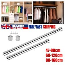 Image of 47-160cm Extendable Stainless Steel Wardrobe Rail Adjustable Hanging Rod UK