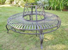 Image of Fancy Ornate Classic Vintage Style Rustic Metal Circular Tree Seat Garden Bench