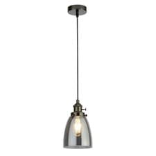 Image of 14cm Black Chrome Finish Ceiling Fitting Pendant Light with Smoked Glass Shade
