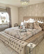 Image of AMBASSDOR CHESTERFIELD BED | Diamante Velvet Upholstered Fabric Platform