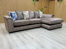 Image of DFS 'Dolcie' 3 Seat Chaise Sofa Chocolate Brown Velvet Pillow Back Upholstered