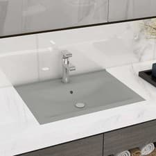 Image of Luxury Basin with Faucet Hole Matt Light Grey 60x46 cm Ceramic