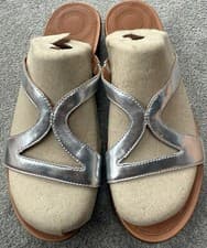 Image of Fitflop Strata Slide - Silver Mirror Leather Slides - Size 4 NEW