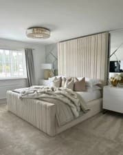 Image of High Headboard Bed Designer Wall Panel Gas Lift Storage Double & King Size