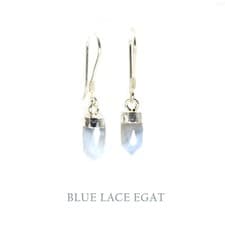 Image of Natural Blue Lace Agate Point Dangle Earrings 925 Sterling Silver Dangles