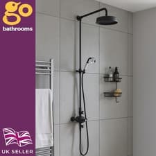 Image of Black Thermostatic Shower Pack Dual Shower Head Traditional Solid Brass Shower