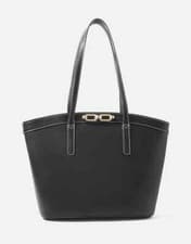 Image of Monsoon Accessorize Danielle detail tote bag black handbag weekender work vegan