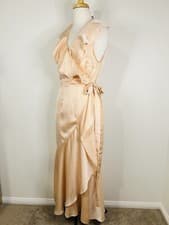 Image of Natasha Gan Dress Sz 12 / US8 Peach Satin Bridesmaid Formal Cocktail Ruffle Wrap