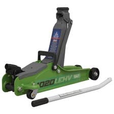Image of Sealey 1020LEHV 2 Tonne Low Entry Short Chassis Hi-Vis Green Trolley Jack