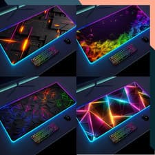 Image of XXL Gaming Mouse Pad 3D Geometry LED Desk Mat Non-Slip Backlit 90x40cm RGB