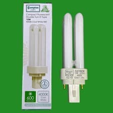 Image of 1x 10W Crompton G24d-1 2 pin PL Low Energy CFL Double Turn Light Bulb 840 4000K