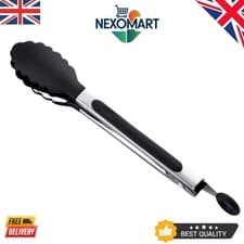 Image of Silicone Kitchen Cooking Tongs Salad Serving BBQ Stainless Steel Handle Utensil