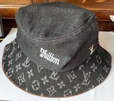 Image of Louis Vuitton Bucket Hat Black Cotton Brown Edging Monogram Floral Print New+Bag