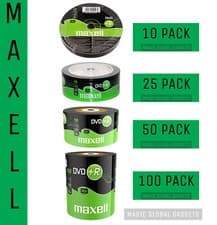 Image of Maxell DVD+R | Recordable Blank DVD Discs Media 25/50/100 Pack | 4.7GB 120MINS |