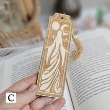 Image of Wooden Witch Bookmark Personalised Gothic Moon Stars Gift