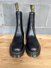 Image of DR MARTENS 2976 QUAD BLACK LEATHER PLATFORM CHELSEA BOOTS UK 10 / EU45