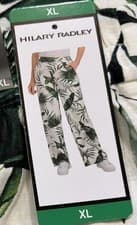 Image of Hillary Radley Linen Wide Leg Trousers Size XL UK 16-18 BNWT White Green Print