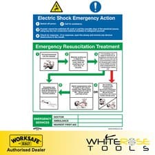 Image of Sealey Electric Shock Safety Sign Emergency Action Rigid Plastic Safe Conditions