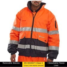 Image of Mens Europa Hi Viz Two Tone Safety Bomber Site Work Jacket Removable Sleeves