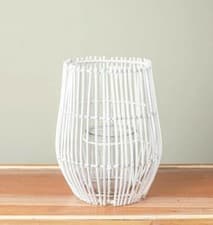 Image of Stunning White Rattan Lantern With Centred Glass Candle Holder