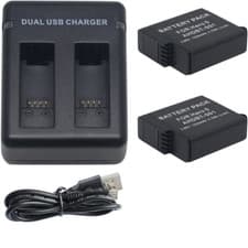 Image of For GoPro Hero7 Black / Hero5 / Hero6 Charger with two batteries and USB Lead.