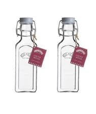 Image of 2 x Kilner Clip Top Preserve Bottle Clear Glass Square Shape Grey Lid 0.3L 300ml