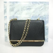Image of Grace Han Shoulder Bag Black Leather Ballet Lesson Chain Small Pleated BNIB