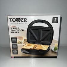 Image of Tower Presto 2 Slice Sandwich Maker White 750W Non-Stick Coating New In Box