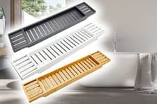 Image of BAMBOO BATH TUB CADDY RACK WOODEN BATHROOM SHELF STORAGE CADDY ORGANISER TRAY