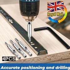 Image of UK Self-Centering Hinge Drill Bit Set, 4Pcs for Doors & Cabinets, 1/4" Hex Shank
