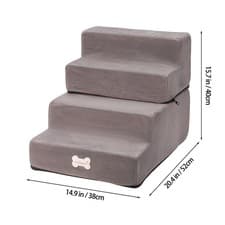 Image of 3 4 Step Dog Stairs Pet Steps For Bed Sofa Cats Ladder Ramp with Removable Cover