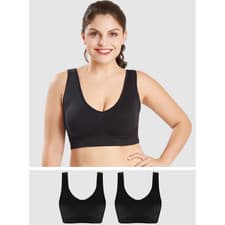 Image of Padded Seamless Comfort Bra 2 Pack Full Cup Stretch Black UK 8-20