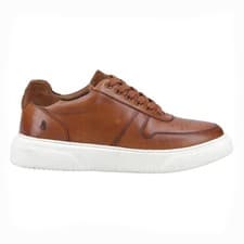 Image of Hush Puppies Wyatt Mens Leather Casual Fashion Comfort Trainers Tan