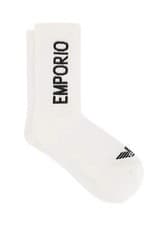 Image of Emporio Armani Mens White 2-Pack Logo Tape Sock