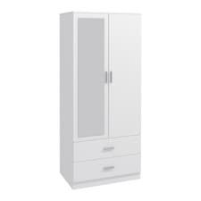 Image of 2 Door 2 Drawer Wardrobe with Hanging Rod Storage Closet Cupboard for Bedroom
