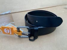 Image of Timberland Mens 4cm Leather Belt Medium 90cm fits 36”-38” Black New Logo Keeper