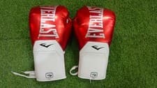 Image of Everlast Elite Pro Boxing Gloves Lace Up Red & White Pro Sparring Gloves Leather