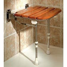 Image of AKW Fold Up Wooden Slatted Shower Seat With Support Legs  Shower Seat