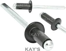 Image of BLACK POP RIVETS ALUMINIUM BODY STEEL MANDREL OPEN END DOME HEAD 3.2mm 4mm 4.8mm