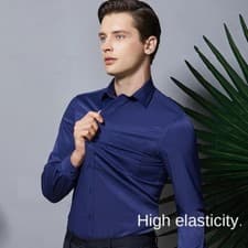Image of Men's Long Sleeve Elastic Dress Shirt Non-Iron Business Professional Collar
