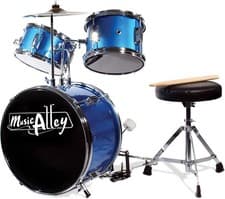 Image of Junior 3 Piece Drum Set with Stool & Drumsticks - Authentic Blue Finish