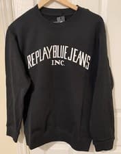 Image of Replay Logo Crew Neck Sweatshirt Size Medium (Black) New With Tags 