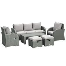 Image of Outsunny Rattan Garden Furniture Set with Recliners, Footstools, Light Grey